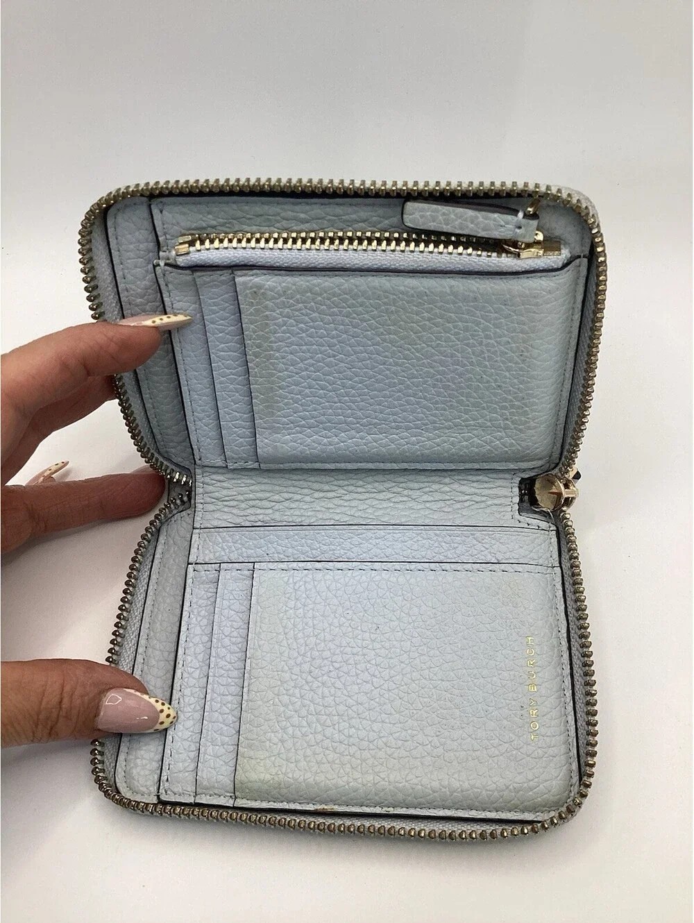 Tory Burch Robinson Blue Saffiano Leather Zip Around Continental Wallet